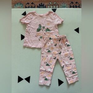 Baby Gap|Baby girl Pink Dinosaur Kids Pajamas short sleeve tee & leggings pants•
